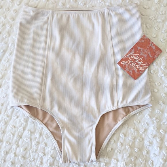 Kortni Jeane Ribbed White extended high-waist swim bottoms Women's XS - Picture 1 of 2